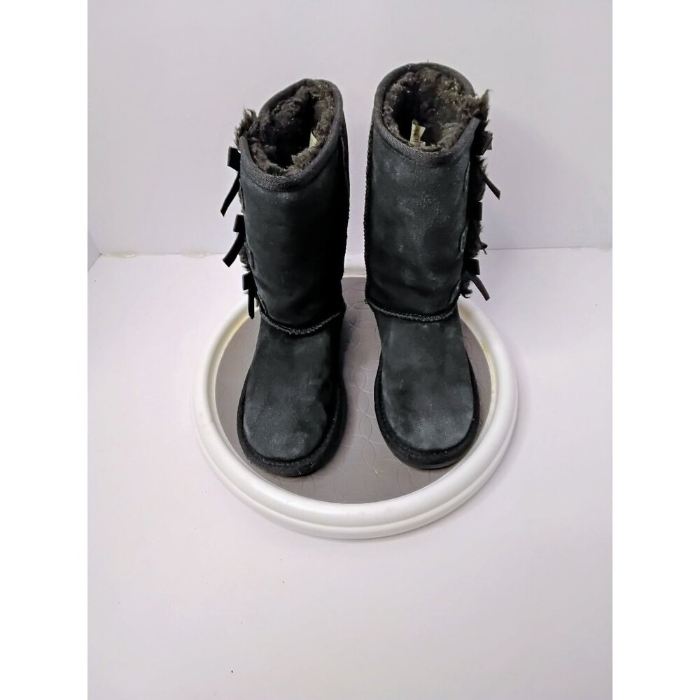 Koolaburra By UGG Black Suede Ribbon Bow Mid-Calf Boots girls Size 12 Faux Fur L